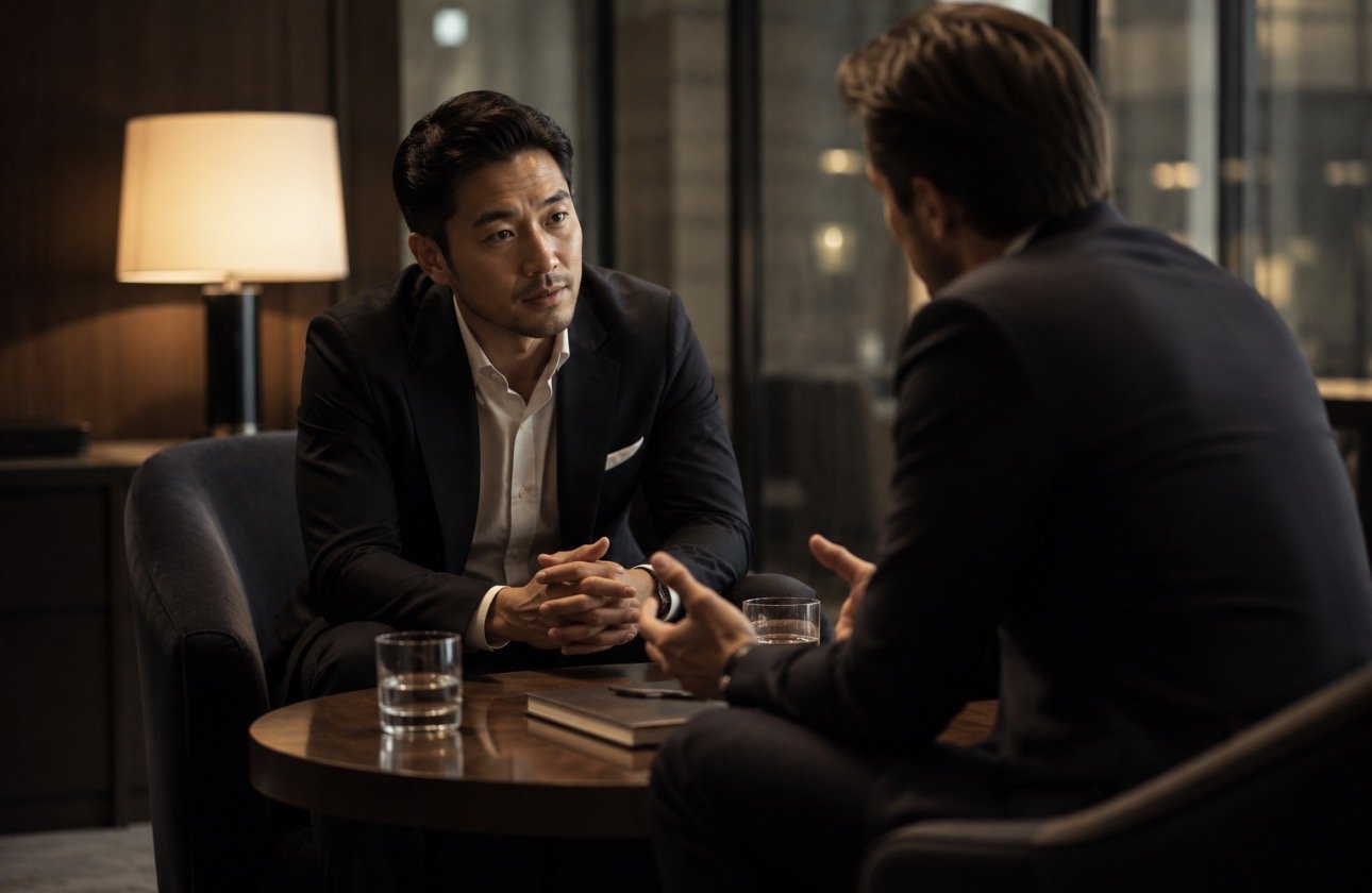Executives standing together around a boardroom table